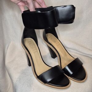 WHITE by ASOS Black Leather High Heel Sandals with Ankle Strap US Size 9 (UK 7)